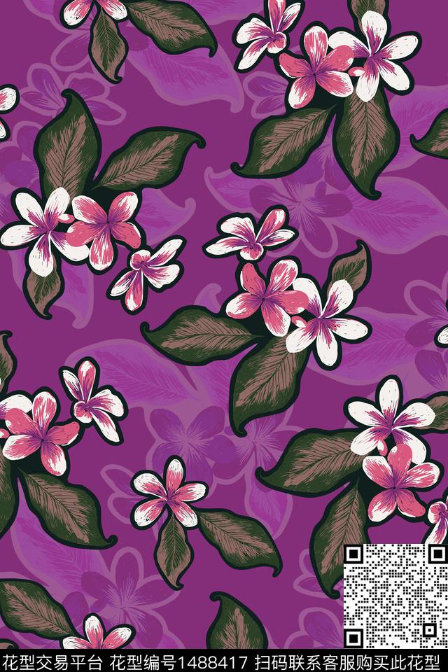 绿植树叶民族风花卉数码印花华亿平台下载（图片编号: 1488417） - 瓦栏（Walan）