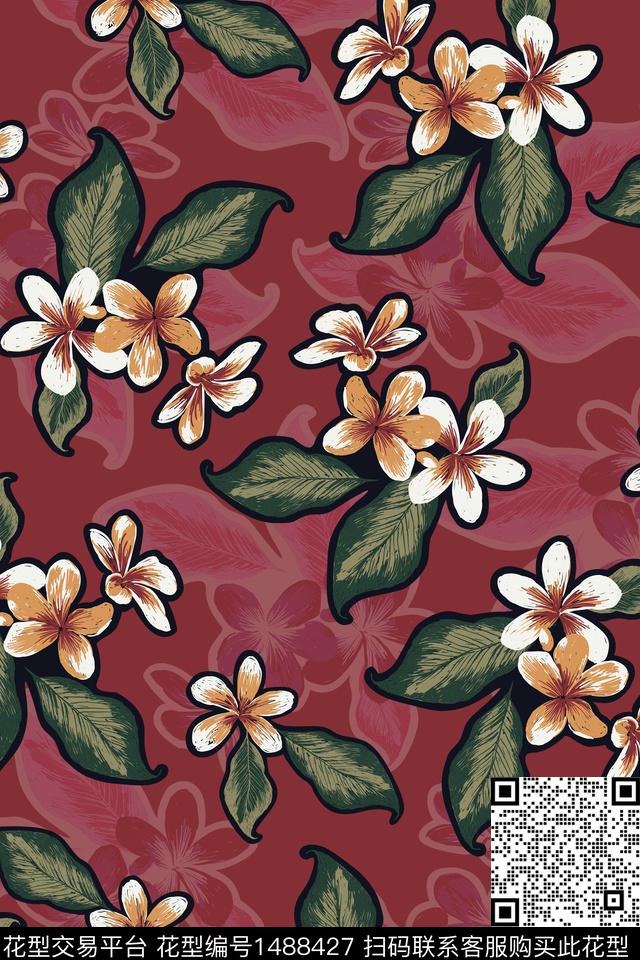 绿植树叶民族风花卉数码印花华亿平台下载（图片编号: 1488427） - 瓦栏（Walan）