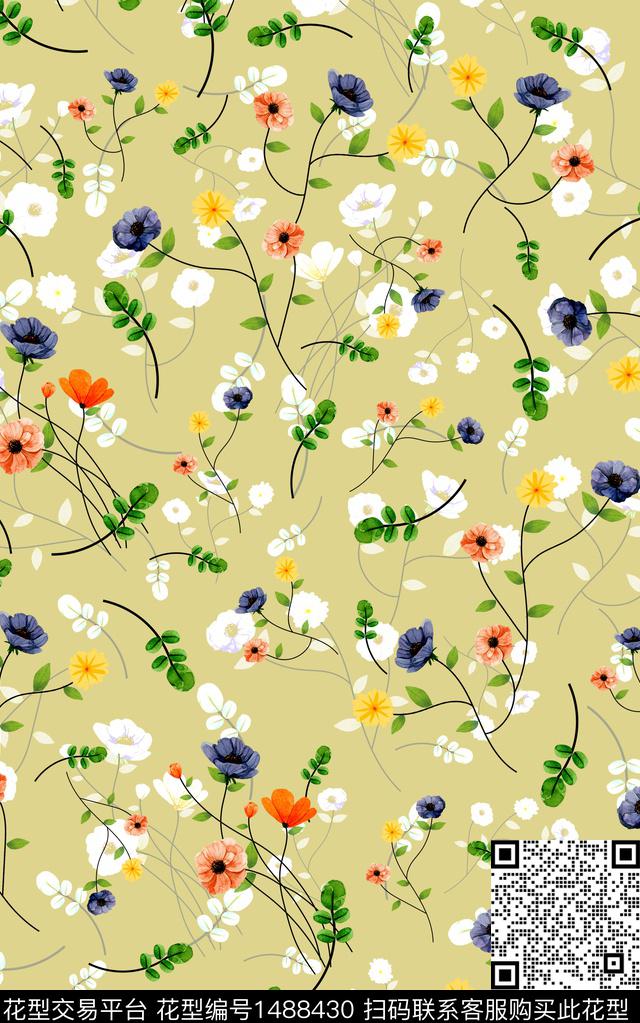 绿植树叶花卉植物数码印花华亿平台下载（图片编号: 1488430） - 瓦栏（Walan）