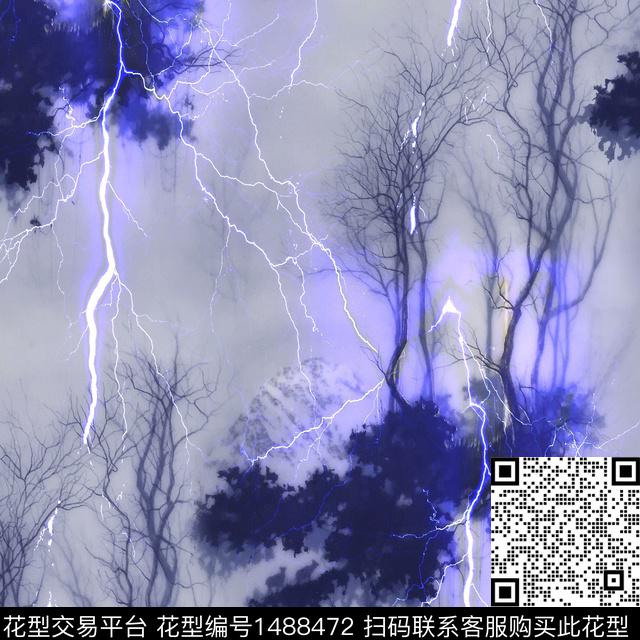 树枝闪电剪影数码印花华亿平台下载（图片编号: 1488472） - 瓦栏（Walan）