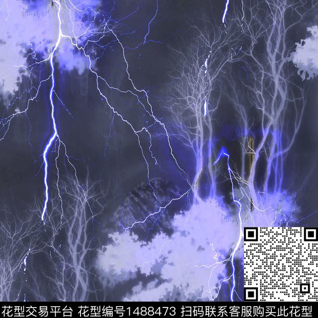 树枝闪电剪影数码印花华亿平台下载（图片编号: 1488473） - 瓦栏（Walan）