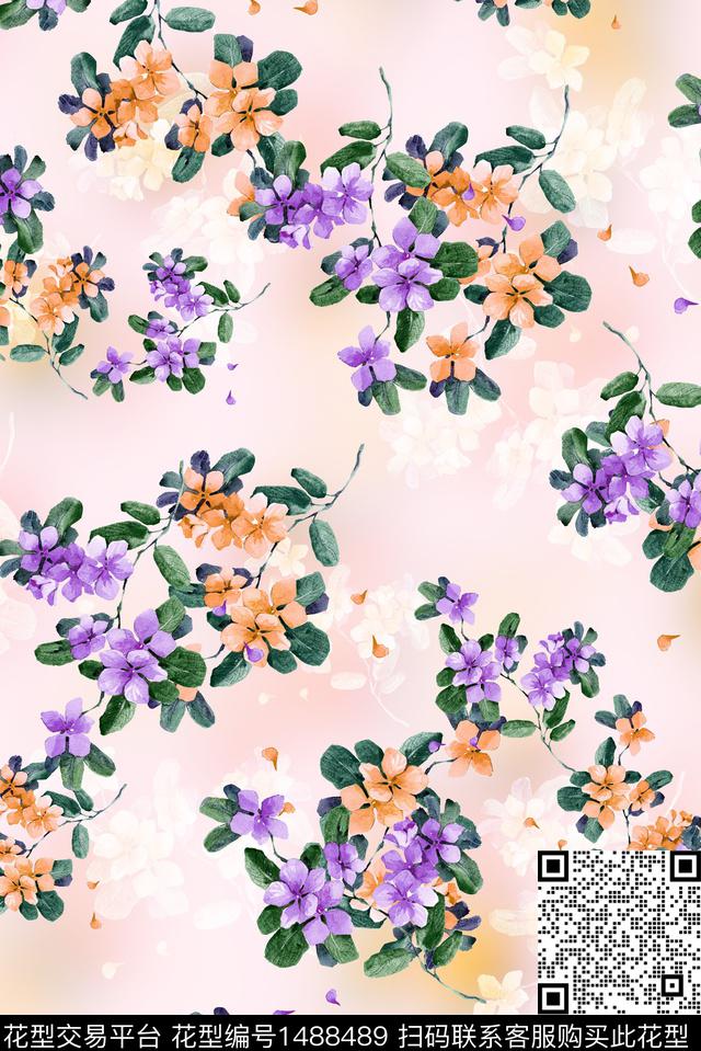 数码华亿平台烟雾水彩花卉数码印花华亿平台下载（图片编号: 1488489） - 瓦栏（Walan）