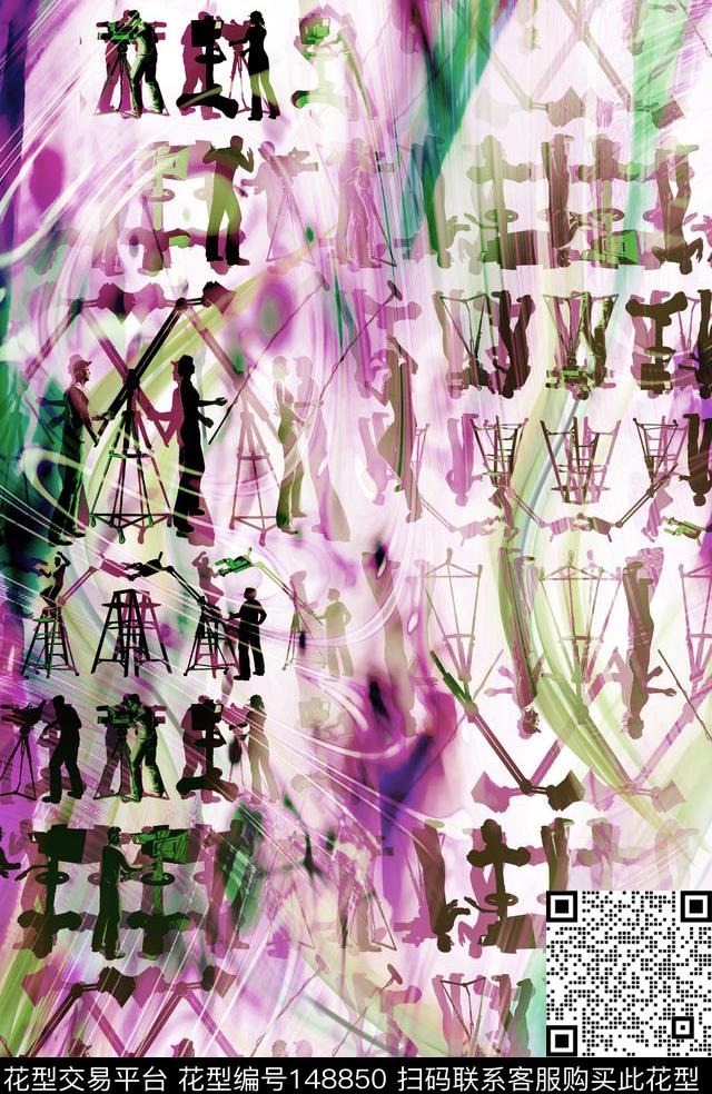 剪影人物渐变数码印花华亿平台下载（图片编号: 148850） - 瓦栏（Walan）