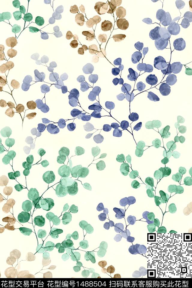 绿植树叶花卉大牌风数码印花华亿平台下载（图片编号: 1488504） - 瓦栏（Walan）