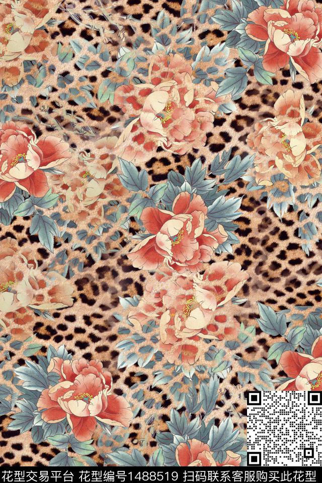 中老年花卉豹纹花满版散花数码印花华亿平台下载（图片编号: 1488519） - 瓦栏（Walan）