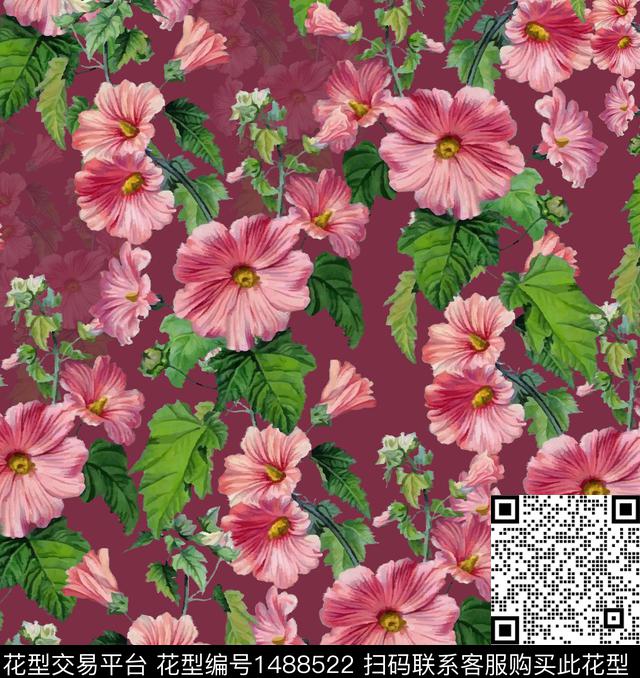 绿植树叶定位花民族风数码印花华亿平台下载（图片编号: 1488522） - 瓦栏（Walan）