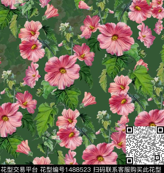 绿植树叶彩底花卉定位花数码印花华亿平台下载（图片编号: 1488523） - 瓦栏（Walan）