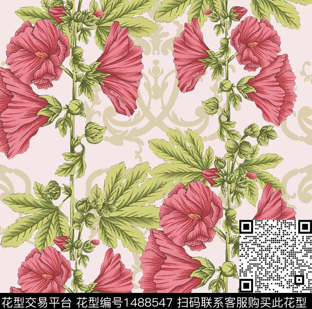 绿植树叶定位花花卉数码印花华亿平台下载（图片编号: 1488547） - 瓦栏（Walan）