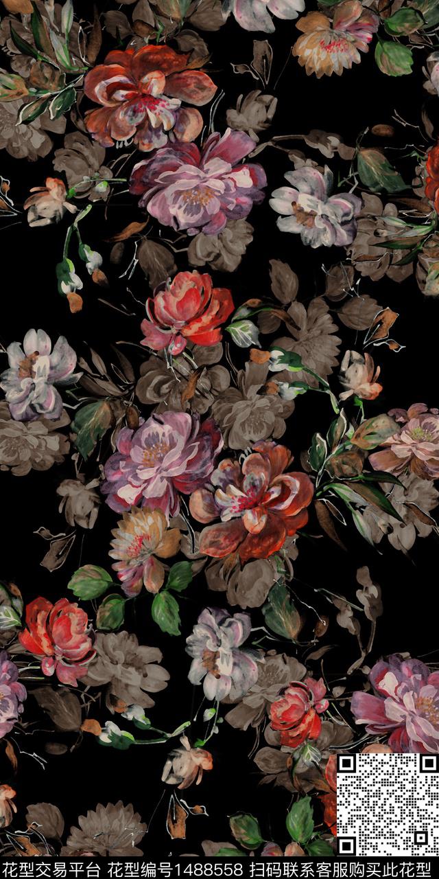 民族风花卉大牌风数码印花华亿平台下载（图片编号: 1488558） - 瓦栏（Walan）