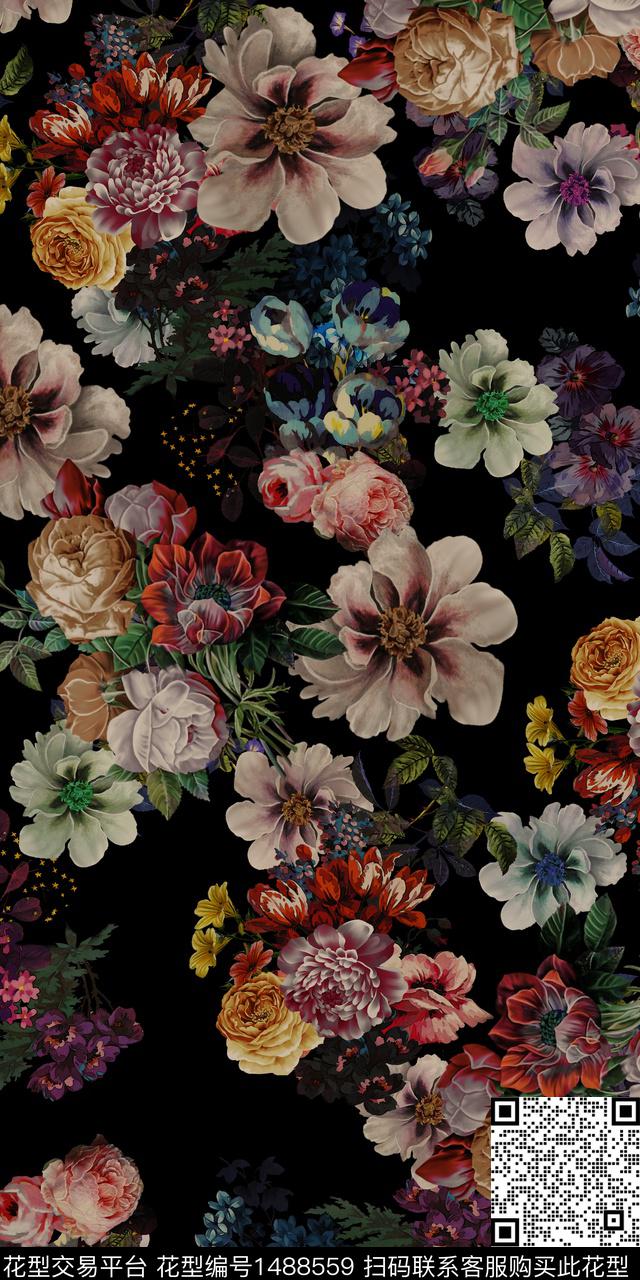 民族风花卉大牌风数码印花华亿平台下载（图片编号: 1488559） - 瓦栏（Walan）