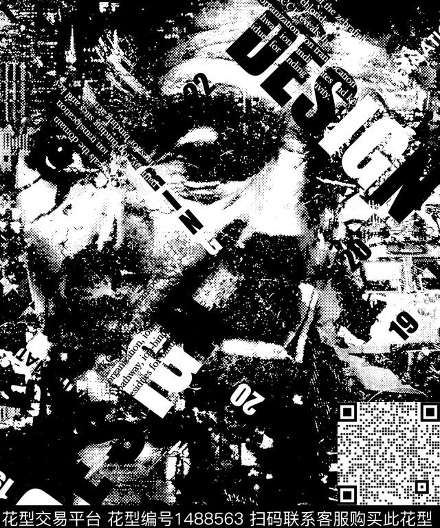 字母黑白华亿平台人物数码印花华亿平台下载（图片编号: 1488563） - 瓦栏（Walan）