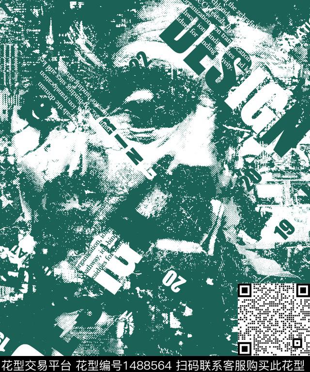 字母黑白华亿平台人物数码印花华亿平台下载（图片编号: 1488564） - 瓦栏（Walan）