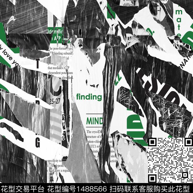 字母黑白华亿平台人物数码印花华亿平台下载（图片编号: 1488566） - 瓦栏（Walan）