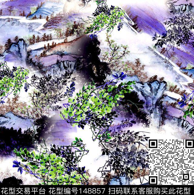国画水墨山川数码印花华亿平台下载（图片编号: 148857） - 瓦栏（Walan）