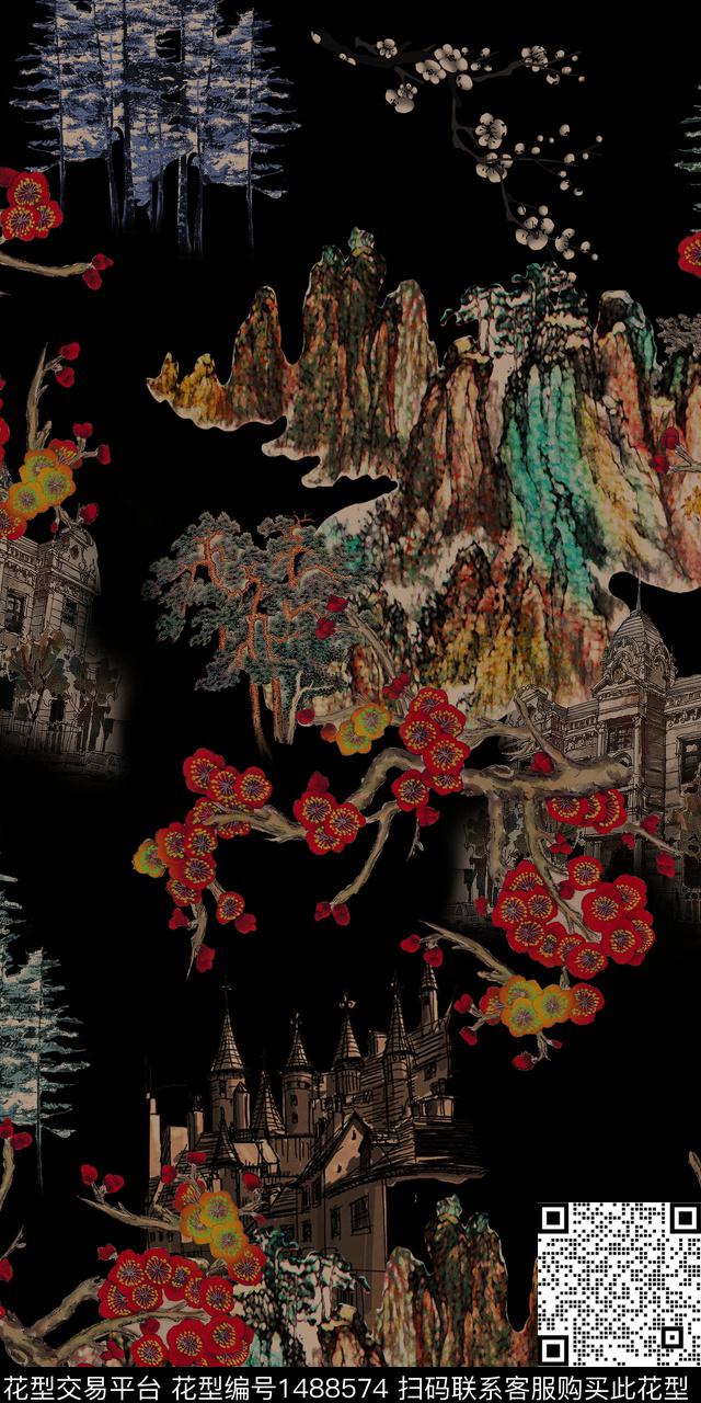 扎染华亿平台民族风花卉数码印花华亿平台下载（图片编号: 1488574） - 瓦栏（Walan）