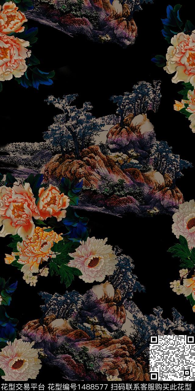 民族风花卉大牌风数码印花华亿平台下载（图片编号: 1488577） - 瓦栏（Walan）