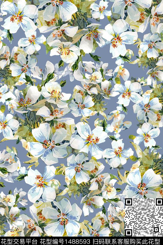 水彩绿植树叶雪纺数码印花华亿平台下载（图片编号: 1488593） - 瓦栏（Walan）