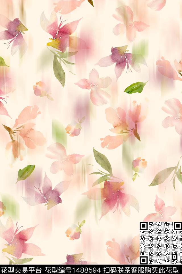 水彩绿植树叶雪纺数码印花华亿平台下载（图片编号: 1488594） - 瓦栏（Walan）