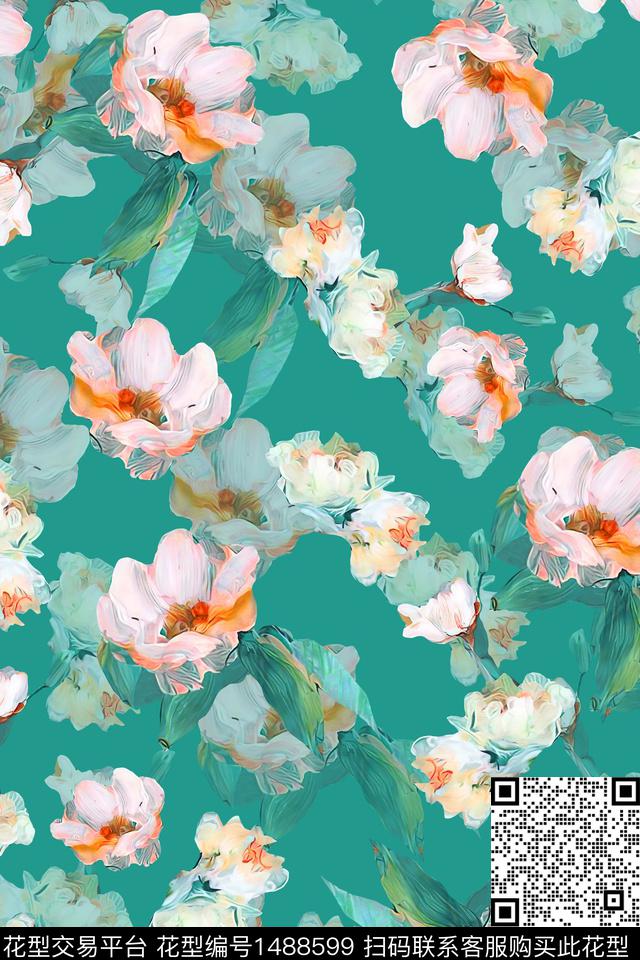 水彩绿植树叶肌理数码印花华亿平台下载（图片编号: 1488599） - 瓦栏（Walan）