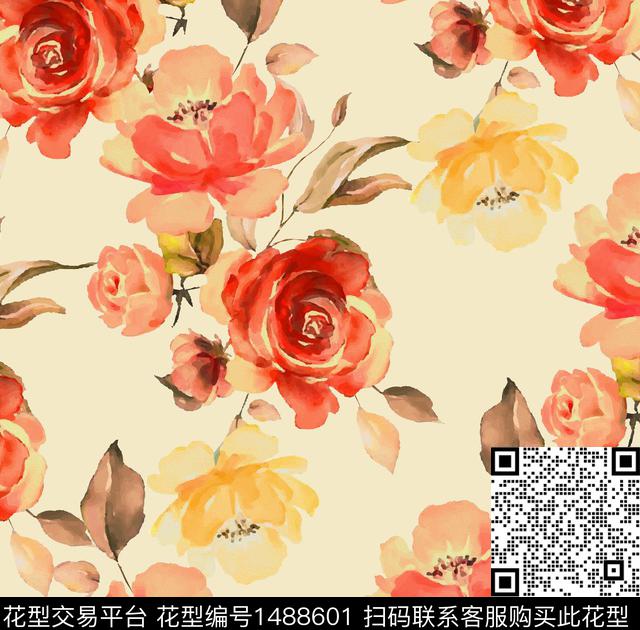 绿植树叶彩底花卉定位花数码印花华亿平台下载（图片编号: 1488601） - 瓦栏（Walan）