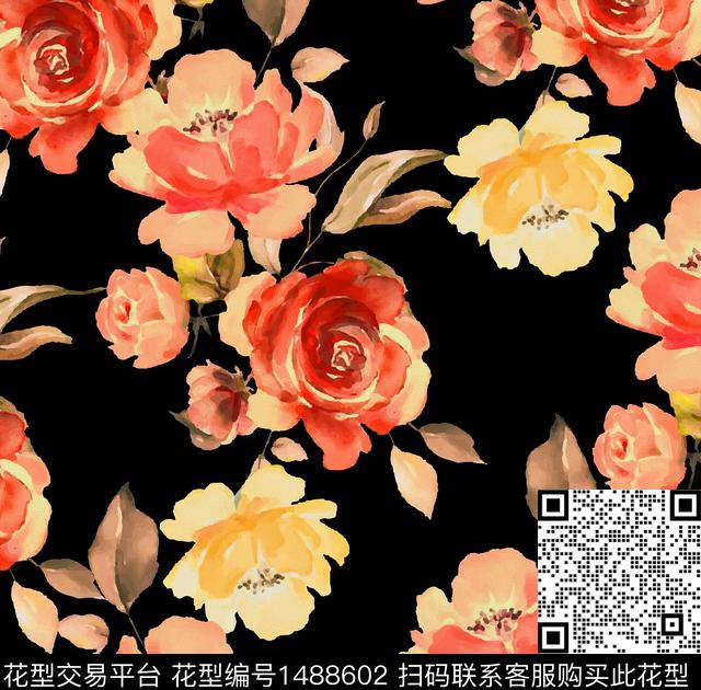 绿植树叶彩底花卉定位花数码印花华亿平台下载（图片编号: 1488602） - 瓦栏（Walan）