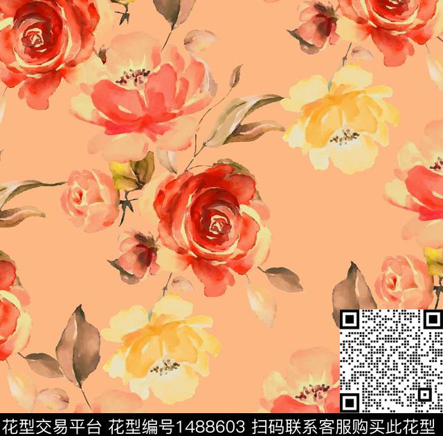 绿植树叶彩底花卉定位花数码印花华亿平台下载（图片编号: 1488603） - 瓦栏（Walan）