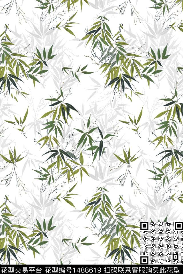 绿植树叶民族风大牌风数码印花华亿平台下载（图片编号: 1488619） - 瓦栏（Walan）