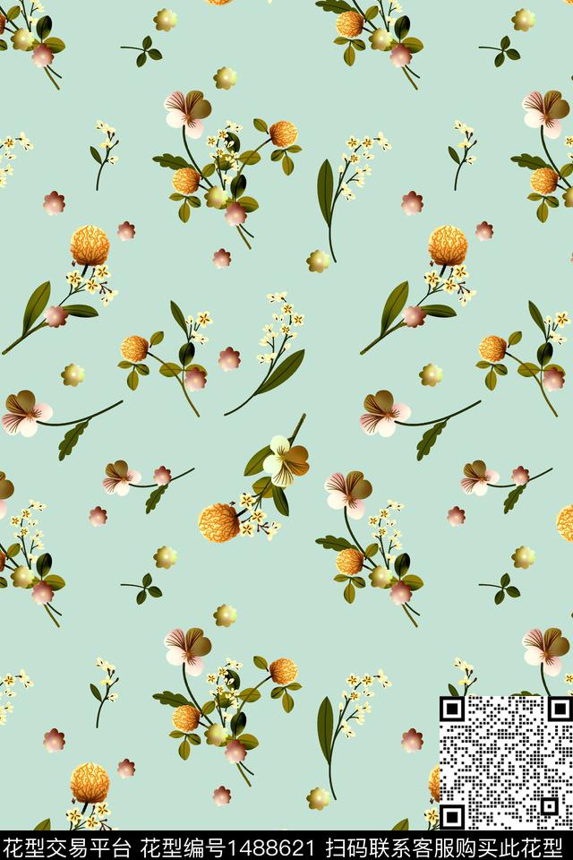 绿植树叶花卉小碎花数码印花华亿平台下载（图片编号: 1488621） - 瓦栏（Walan）