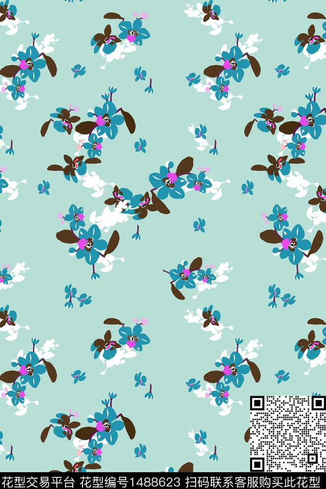 绿植树叶花卉小碎花传统印花华亿平台下载（图片编号: 1488623） - 瓦栏（Walan）