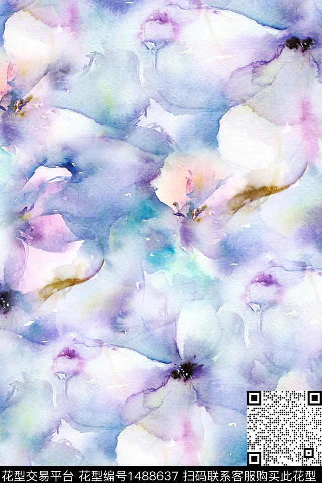 抽象小清新真丝数码印花华亿平台下载（图片编号: 1488637） - 瓦栏（Walan）