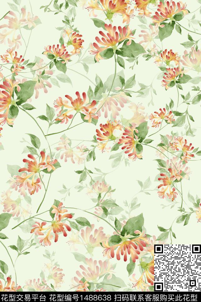 花卉小清新真丝数码印花华亿平台下载（图片编号: 1488638） - 瓦栏（Walan）