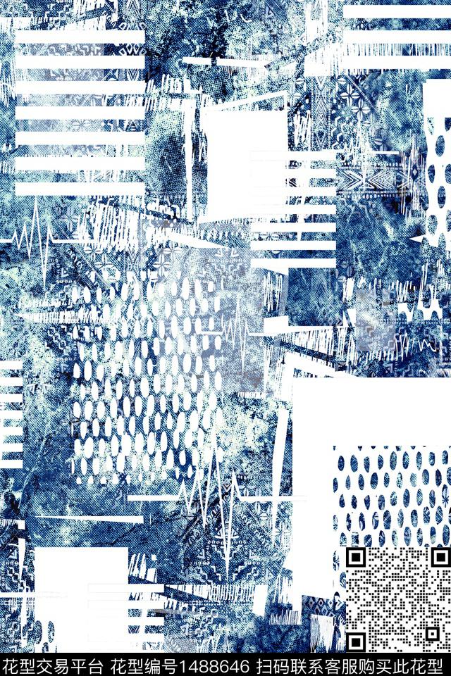 时尚男装抽象数码印花华亿平台下载（图片编号: 1488646） - 瓦栏（Walan）