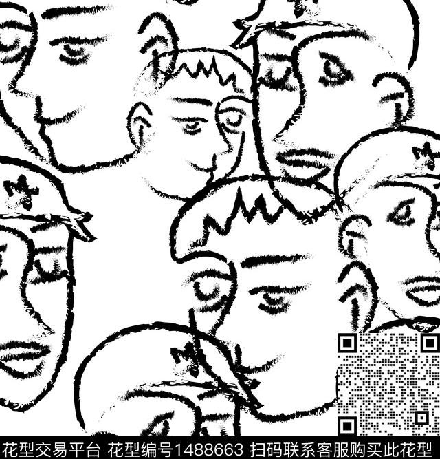 肌理人物手绘数码印花华亿平台下载（图片编号: 1488663） - 瓦栏（Walan）