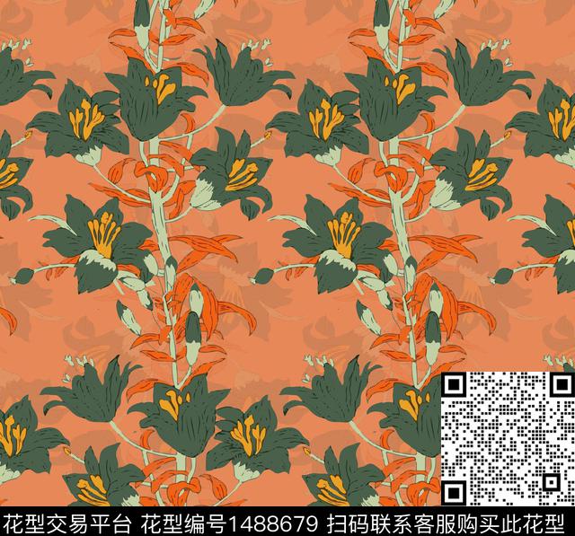 绿植树叶彩底花卉定位花数码印花华亿平台下载（图片编号: 1488679） - 瓦栏（Walan）