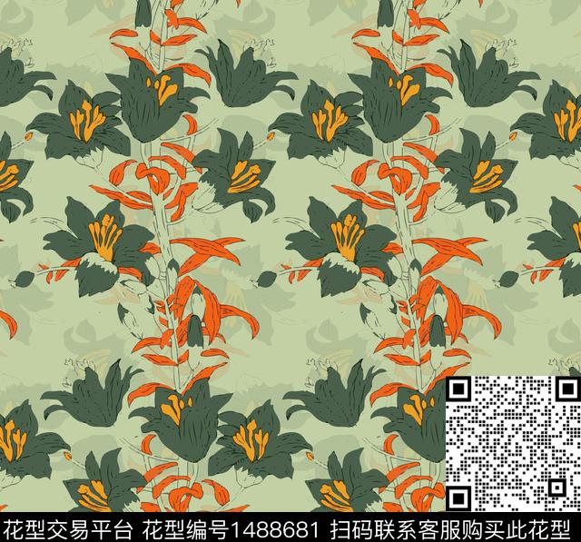 绿植树叶彩底花卉定位花数码印花华亿平台下载（图片编号: 1488681） - 瓦栏（Walan）