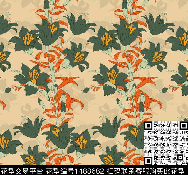 绿植树叶彩底花卉定位花数码印花华亿平台下载（图片编号: 1488682） - 瓦栏（Walan）