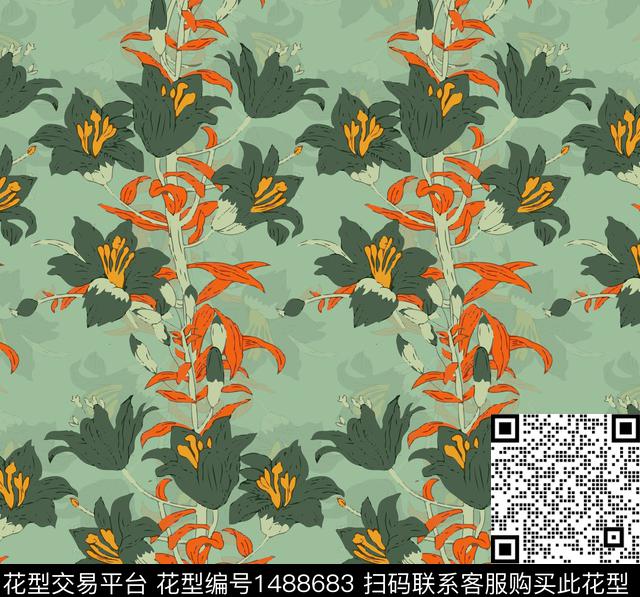 绿植树叶彩底花卉定位花数码印花华亿平台下载（图片编号: 1488683） - 瓦栏（Walan）