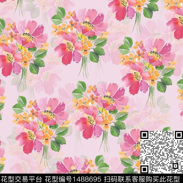 绿植树叶彩底花卉花卉数码印花华亿平台下载（图片编号: 1488695） - 瓦栏（Walan）