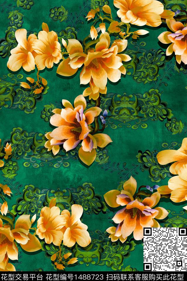 香云纱中国风复古旗袍华亿平台数码印花华亿平台下载（图片编号: 1488723） - 瓦栏（Walan）