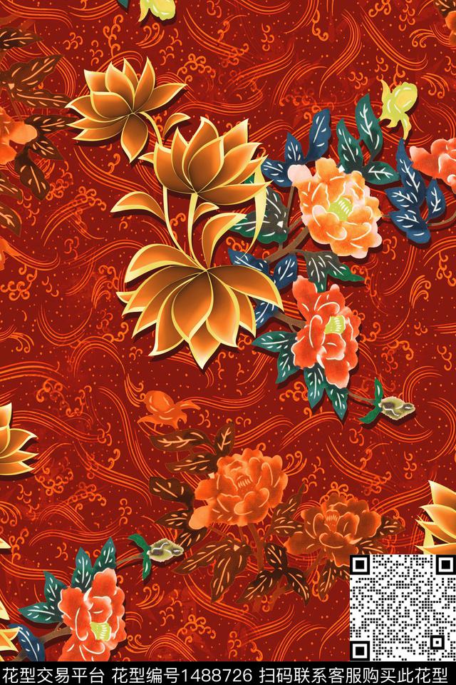 香云纱复古旗袍华亿平台真丝数码印花华亿平台下载（图片编号: 1488726） - 瓦栏（Walan）