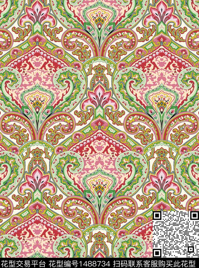宫廷风民族风古典花纹数码印花华亿平台下载（图片编号: 1488734） - 瓦栏（Walan）
