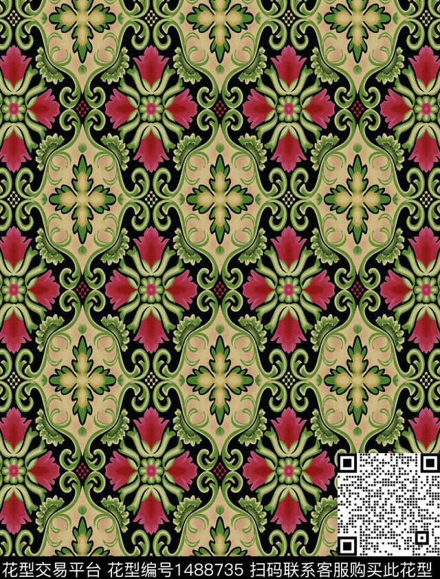 男装满版花宫廷风民族风数码印花华亿平台下载（图片编号: 1488735） - 瓦栏（Walan）