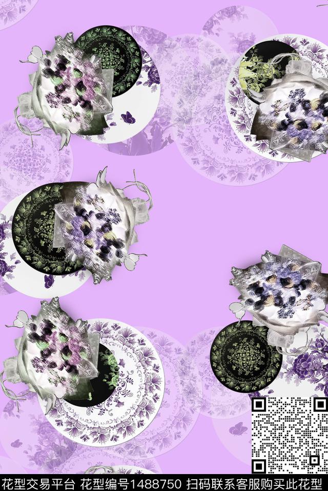 青花瓷民族风花卉数码印花华亿平台下载（图片编号: 1488750） - 瓦栏（Walan）