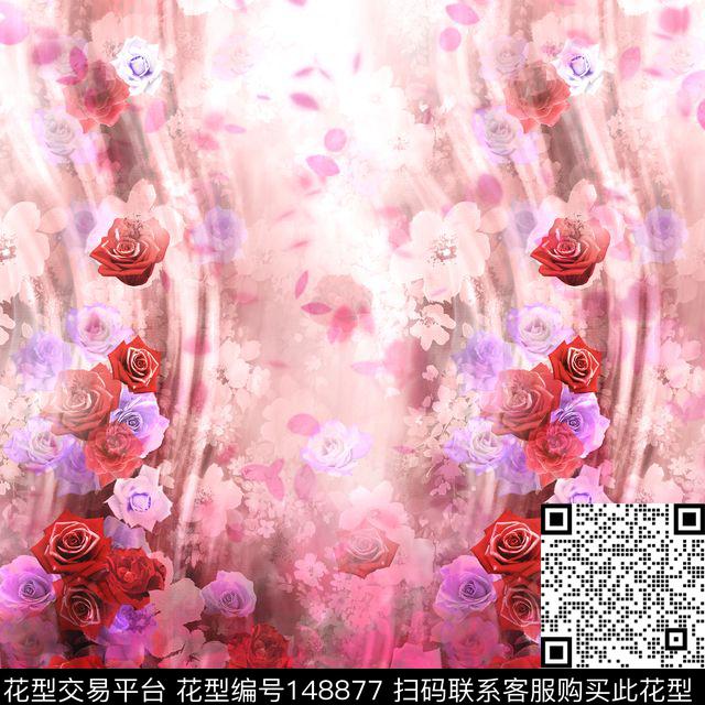 玫瑰白色红色数码印花华亿平台下载（图片编号: 148877） - 瓦栏（Walan）