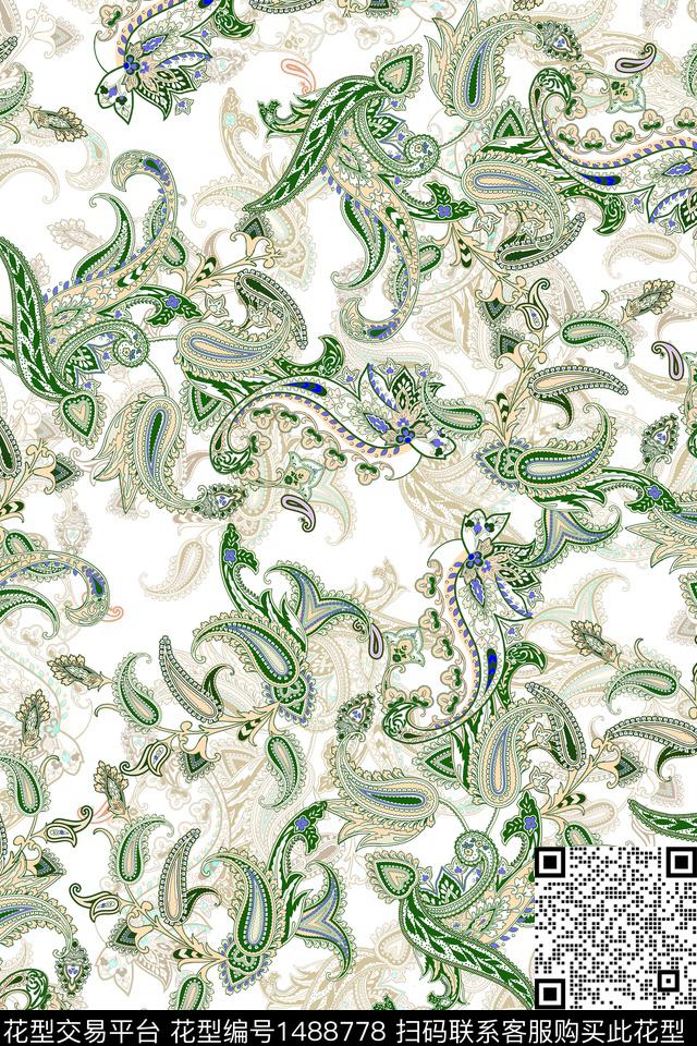 民族风佩斯利大牌风数码印花华亿平台下载（图片编号: 1488778） - 瓦栏（Walan）