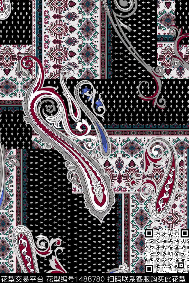 民族风佩斯利大牌风数码印花华亿平台下载（图片编号: 1488780） - 瓦栏（Walan）