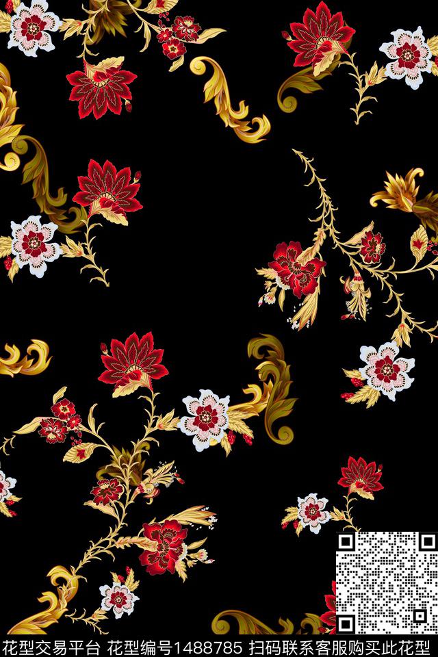 民族风花卉真丝数码印花华亿平台下载（图片编号: 1488785） - 瓦栏（Walan）