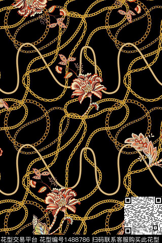 链条民族风花卉数码印花华亿平台下载（图片编号: 1488786） - 瓦栏（Walan）