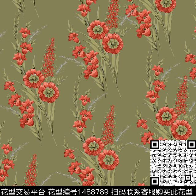 彩底花卉绿植树叶花卉数码印花华亿平台下载（图片编号: 1488789） - 瓦栏（Walan）