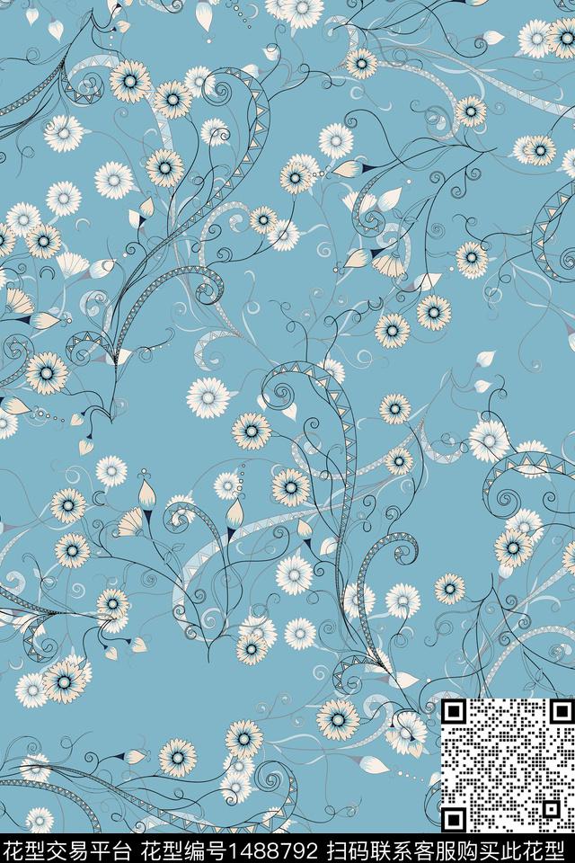 清爽底花卉花卉小清新数码印花华亿平台下载（图片编号: 1488792） - 瓦栏（Walan）